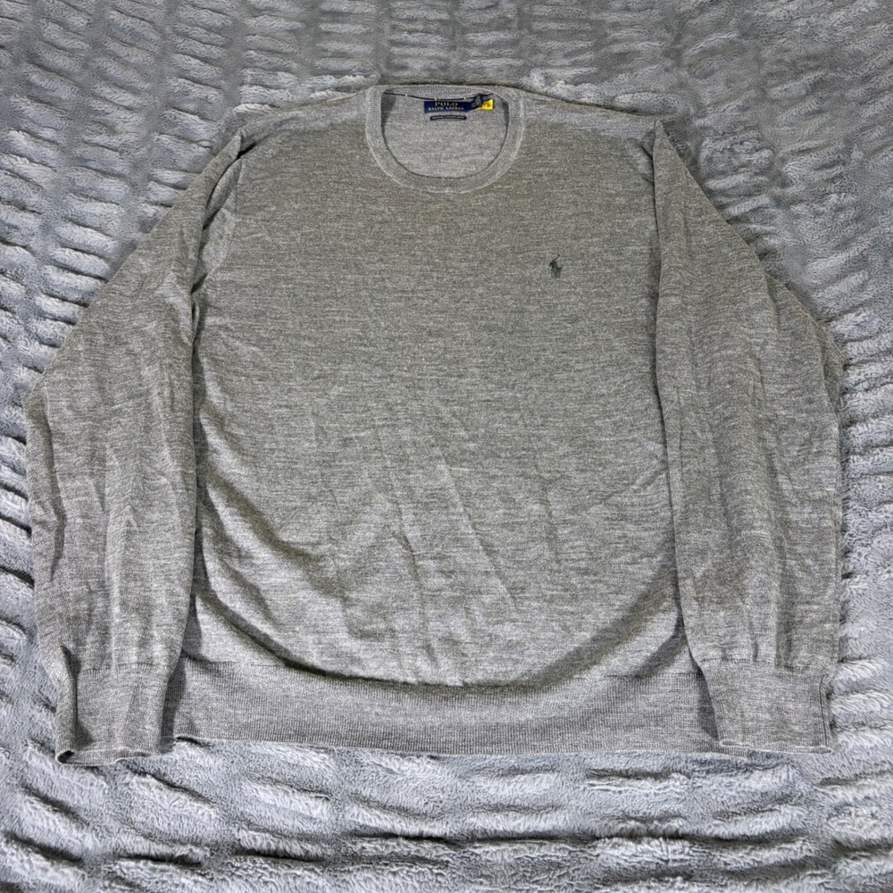Polo Ralph Lauren Mens XXL Heather Gray Washable Merino Wool Crewneck Sweater
